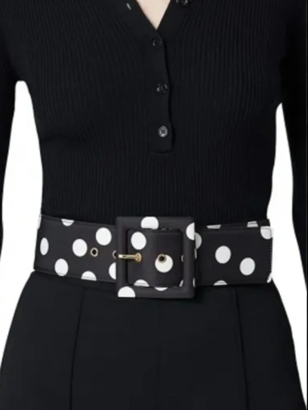 Carolina Herrera Polka Dot Wide Black Belt with Fabric Buckle Size Large